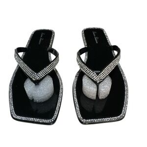 Lauren Lorraine‎ Tampa Black Rhinestone Women's 7 Flip Flops Jelly Thong Sandals